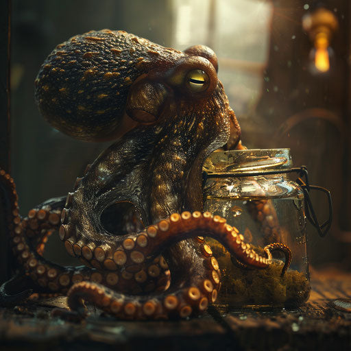 Intelligent octopus opening a jar