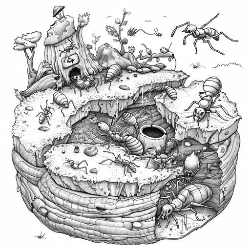 Ant Hill - Ants at work in colored sections