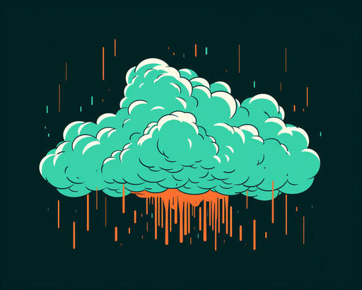 Rain cloud with lightning in turquoise and orange