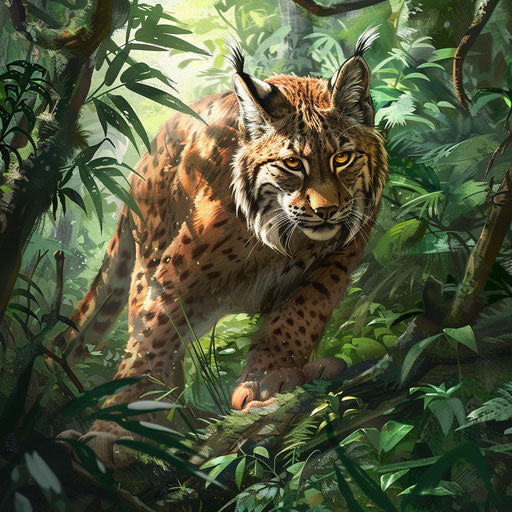 A lynx in a lush forest