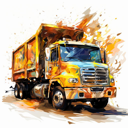 Garbage truck clipart in the style of impressionistic art, on white background