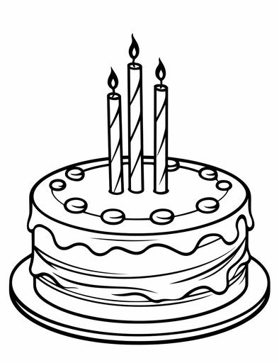 Birthday cake with candles coloring pages, printmaking style, simple 24:31