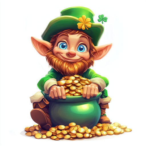 Adorable leprechaun on pot of gold