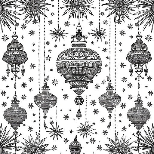 Diwali lanterns and fireworks in the night sky