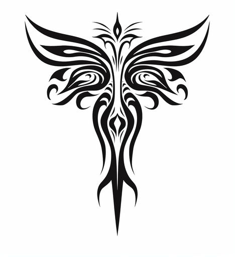 Tribal wings tattoo in dark gothic style