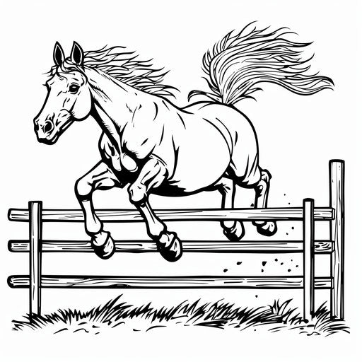 Pony jumping over a fence