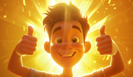 Cartoon star giving thumbs up, light amber and gold tones