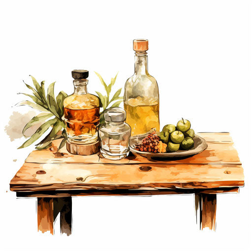 Clip art table in the style of Oil painting, on white background