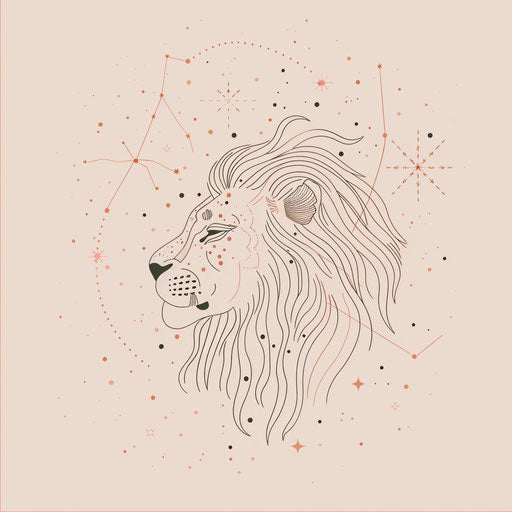 Elegant tattoo sketch of Leo constellation in minimalist flat style with pastel colors on soft pink background