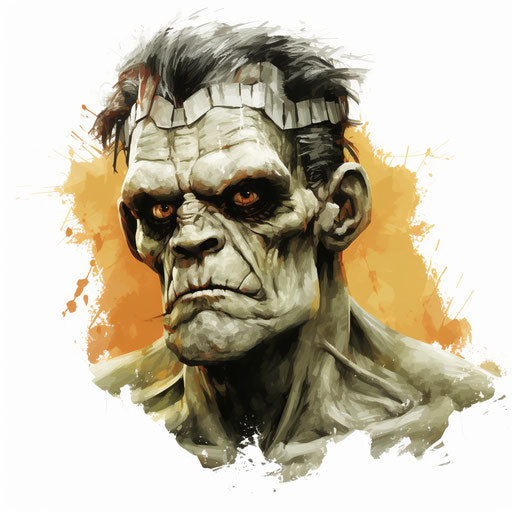 Frankenstein illustration in the style of oil painting, on a white background