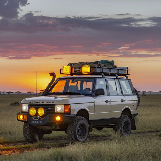 Safari in a 1995 Range Rover edition in the African savannah