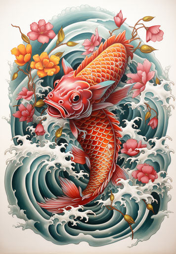 Koi fish traditional tattoo-inspired illustration Japan