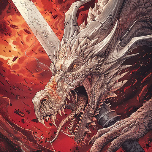 Fierce dragon coiling around a sword, Steve McNiven style