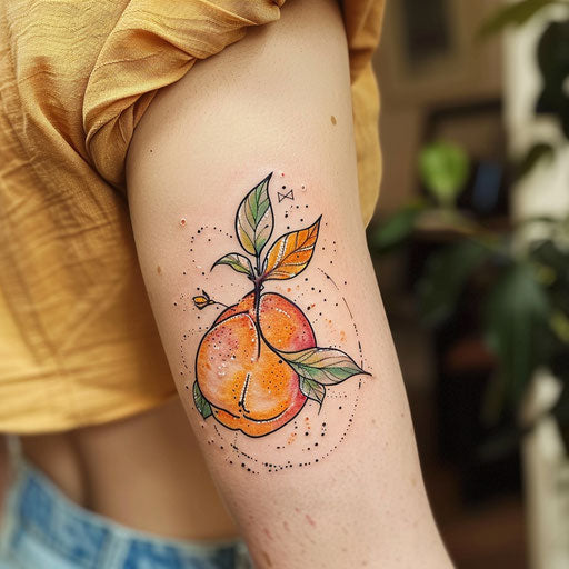 Whimsical flat tattoo sketch of a peach