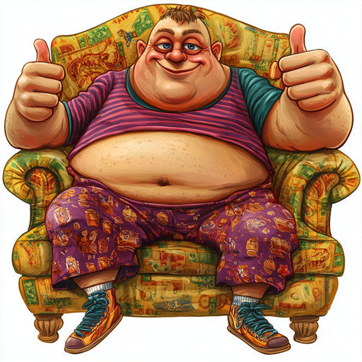 Humorous caricature of human obesity on a couch