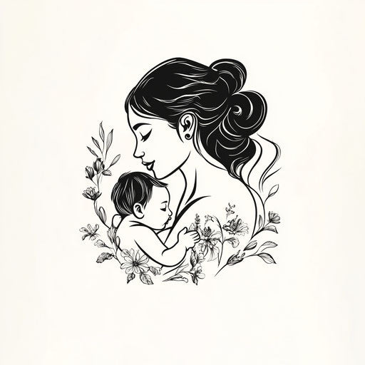 Mother and baby tattoo sketch on pure white background