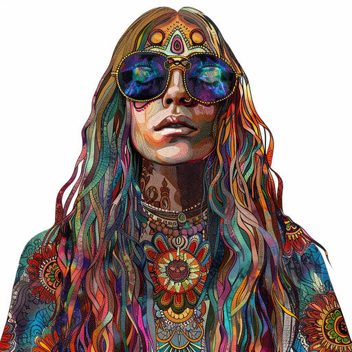 Realistic hippie clipart on flat white background