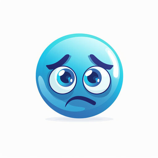 Blue sad face emoji on white background