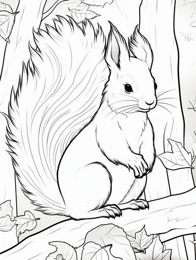 Fall coloring page of a squirrel