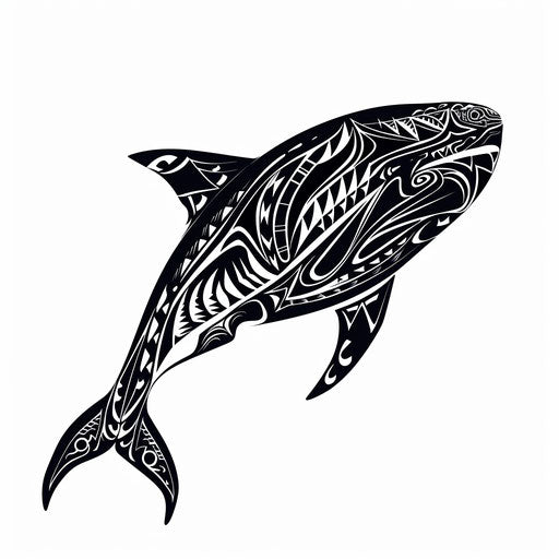 Whale shark with tribal patterns, flat tattoo sketch
