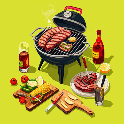 Barbecue clipart in a photorealistic style on a flat chartreuse background