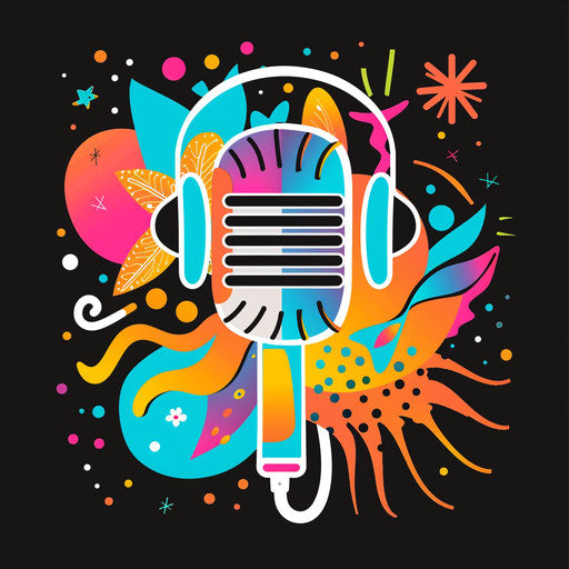 Lively podcast logo with vibrant colors and fun shapes