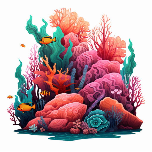 Coral reef illustration in the style of Chiaroscuro Art, on white background