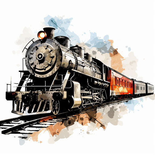 Train drawing in the style of Chiaroscuro Art, on white background