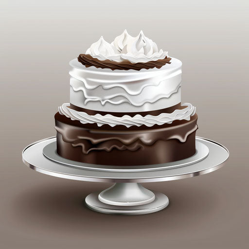 Flat, metallic silver background anchors a realistic cake clipart