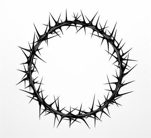 Empty crown of thorns on white background, traditional graphic goth style