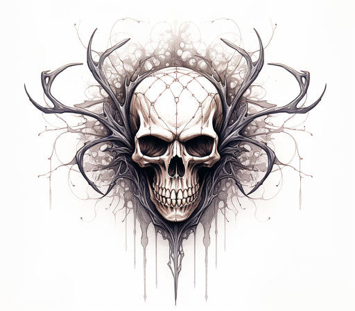 Spider and skull tattoo in wiccan style on white background