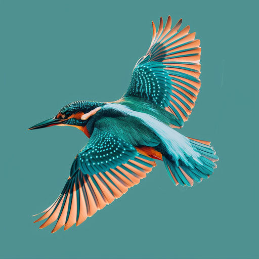 Realistic flying bird illustration on flat teal background