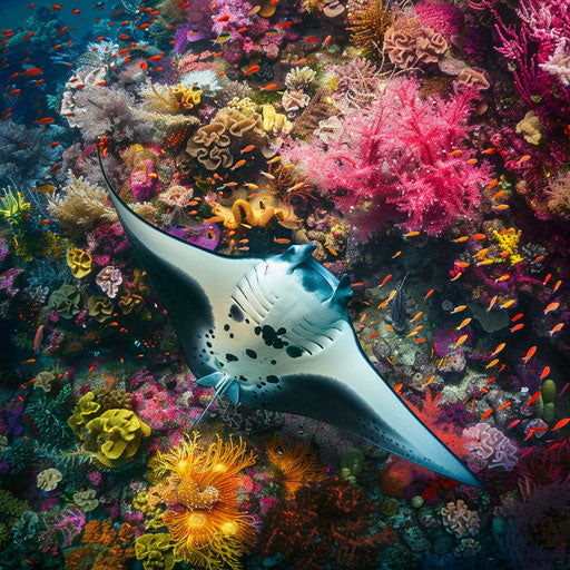 Manta ray in a colorful coral garden