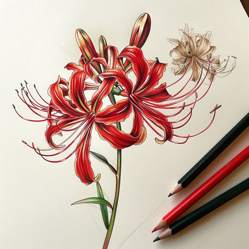 Hyper-realistic tattoo sketch of a red spider lily