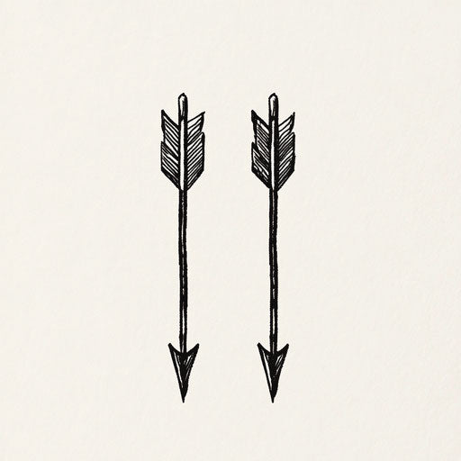Sketch of a flat clipart style tattoo for cute couple tattoos: two simple arrows pointing towards each other in black ink