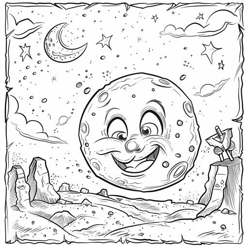 Cartoon moon in a playful scene