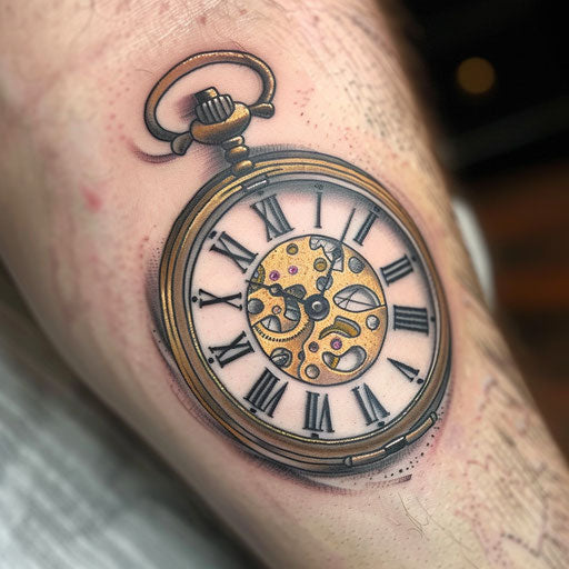 Vintage pocket watch frozen in time neo-traditional tattoo