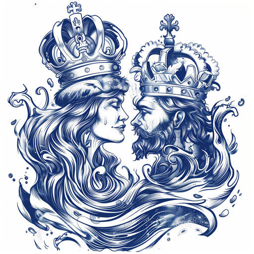 Kings and Queens of the Seas, Nautical Tattoo in Ocean Blues