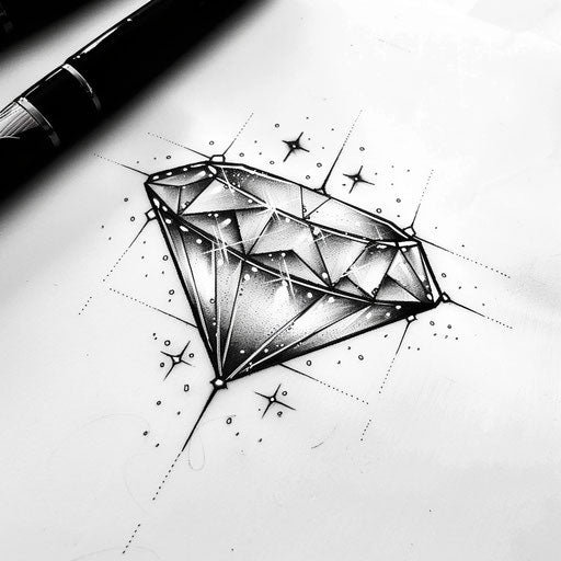Simplistic sparkle of a diamond shape tattoo with realistic shimmer