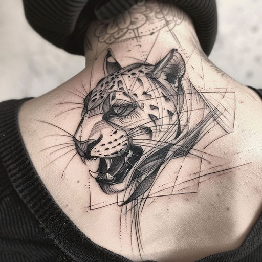 Gothic-inspired panther tattoo with dark intricate linework