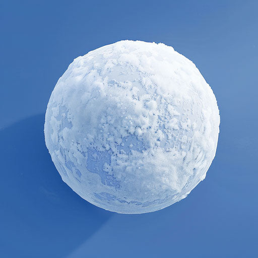 A realistic snowball clipart shines on flat royal blue background