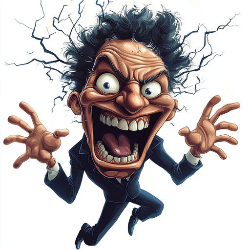 Humorous caricature of a thunder with human characteristics