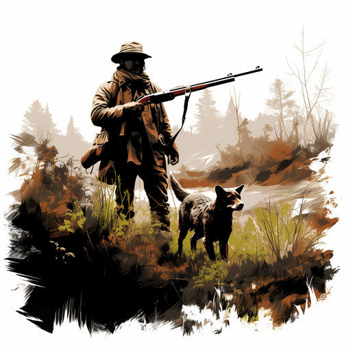 Hunting clipart in the style of Chiaroscuro Art, on a white background