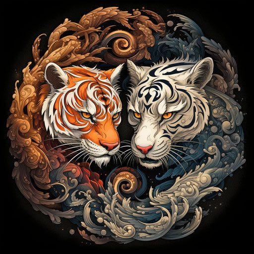 Tiger and dragon on yin yang symbol, official art, colorized