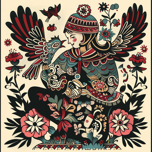 Creative flat clipart style tattoo sketch of a Russian folk tale