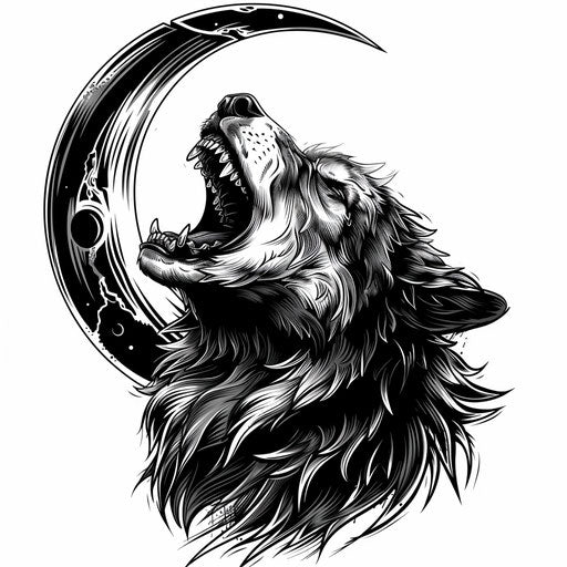 Howling werewolf under crescent moon