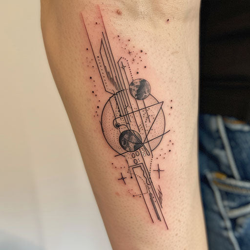 Art deco galaxy tattoo on white backdrop