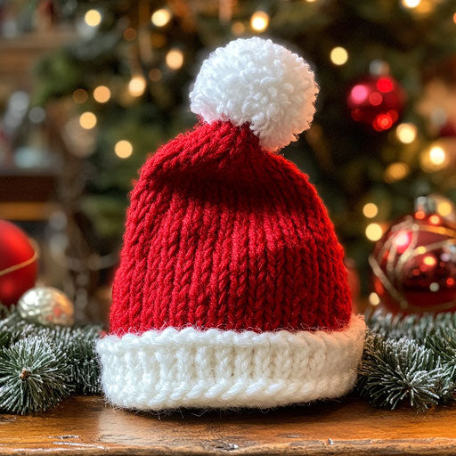 Cozy knitted Santa hat in bright red and white