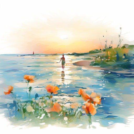 Impressionistic summer art on white background