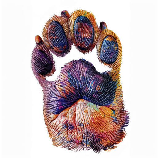 Realistic dog paw print on flat white background